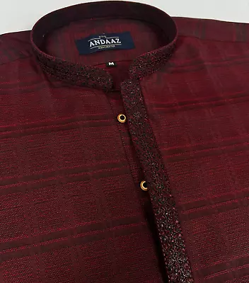 Men's Maroon 4 Kurta With Placket Embroidery • £25