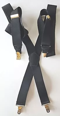 Pelican Mens Suspenders (Braces) Black Elastic Clip-On X-Style 1-1/4  Wide  • $5