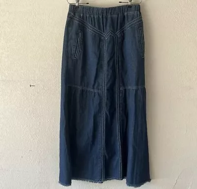 Embossy Women’s Denim Maxi Pull On Skirt 4 Pockets NEW Sz L Cotton Blend Modest • $38