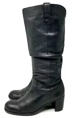 Liz Claiborne Slouch Boots Womens Black Leather Pull On Western Heels 10M • $48.30