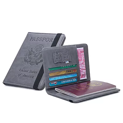 Men RFID-Blocking Passport Holder Purse Travel ID Credit Card Holder Wallet Gray • $10.79