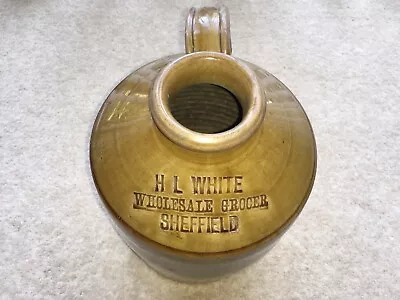 C1890s VINTAGE H.L.WHITE WHOLESALE GROCER SHEFFIELD 1 GALLON FLAGON • £19.99