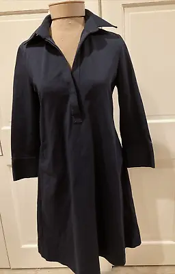 CHARLES NOLAN NY Sz 8 Black Cotton Comfort Stretch Aline Shirt Dress 3/4 Sleeve • $59.99