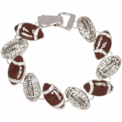 NEW Game Day Football Themed Magnetic Bracelet In Brown Enamel & Clear Crystals • $7