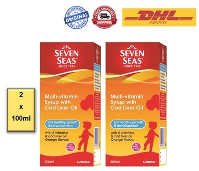 $59.90 • Buy 2x Seven Seas Multivitamin Syrup Cod Liver Oil 100ml Orange Flavour For Kids