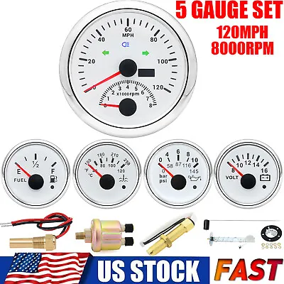 5 Gauge Set 85mm GPS Speedometer 120mph W/tacho&52mm Fuel/Oil/Temp/Volt W/sensor • $153.69