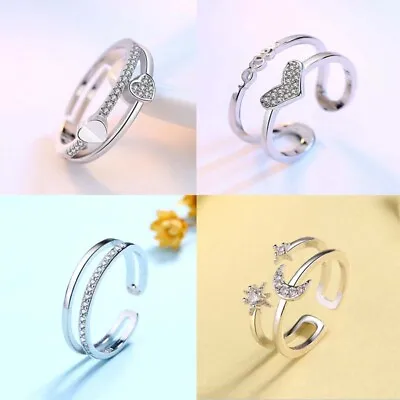 Womens Chic 925 Sterling Silver Rings Adjustable Thumb Dual Ring Love Xmas Gift • £2.95