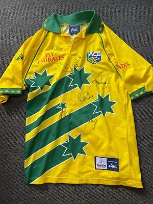 $1995 • Buy SHANE WARNE HAND SIGNED 1999 WORLD CUP Cricket  Australia Shirt -PONTING MCGRATH