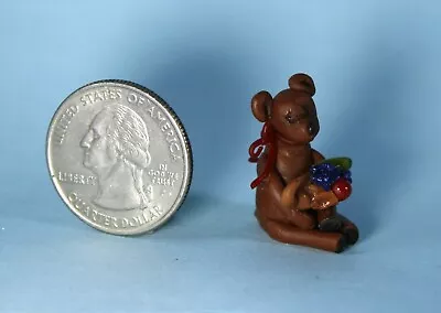 Dollhouse Miniature Teddy Bear Holding Cornucopia Of Fruit ~ Handcrafted 1:12 • $12.99