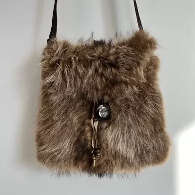 Vintage Handmade Mink Real Fur Brown Crossbody Purse Button Closure Tribal • $103.71