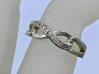 Vintage Sterling Silver Crystal Infinity Loop Band Ring Size 7 Women • $24.99