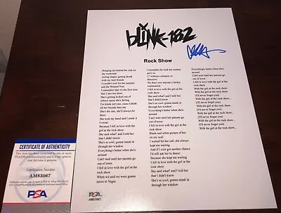 Matthew Matt Skiba Blink 182 Rock Show Signed Lyric Sheet PSA A • $99.99