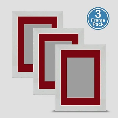 Photo Frame White 7x5 Inch Multi Pack X3 Incl Dark Red Mount 5x3.5 Print Art • £26