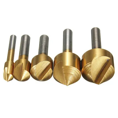 5PC Countersink Drill Bit Set 1 Flutes Counter Sink Chamfer Cutter Metal Working • £3.95