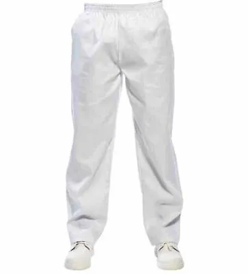 UK White Chef Trousers Elasticated Uniform Plain Unisex Work Kitchen Work Pants • £8.99