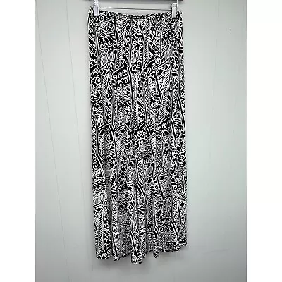 Erin London Wide Leg Pant Pull On Black White Elastic Waist Small • $12