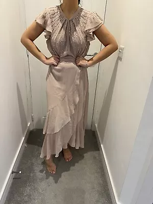 £38 • Buy Bnwt Lipsy Dusky Nude Chiffon Sequin Keyhole Wrap Midaxi Dress Size 14 New In
