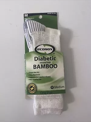 ECOSOX WHITE  DIABETIC CREW BAMBOO Viscoe SOCKS USA Non-binding Top Sz Medium • $6.80