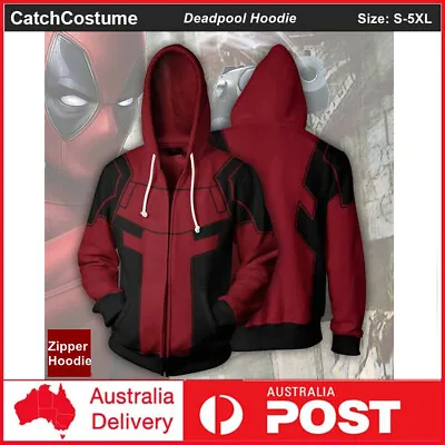 Marvel Deadpool Hoodie Sweatshirts Long Sleeve Zipper Hooded Coat Jacket Unisex • £24.17