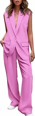 PRETTYGARDEN Women's 2 Piece Outfits Sleeveless Suit Vest And Wide Leg Pants Bus • $151.65
