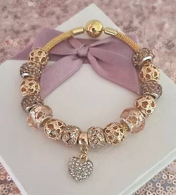 Authentic Pandora Bracelet Bangle Gold ALE MET+ Gold Charms 19 Cm+ Pandora Box.  • £89.99