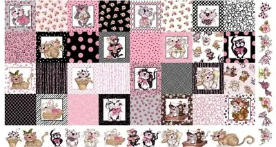 Loralie Designs - Medley Fancy Cats Quilting & Crafting Fabric Panel- 32 Squares • $12.99