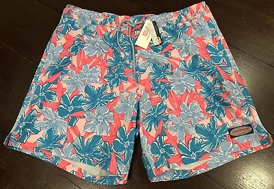 VINEYARD VINES 7  PRINTED CHAPPY SWIM TRUNKS OLEANDER PINK CLOUD NWT Large L New • $39.95