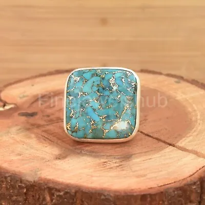 Copper Turquoise Ring 925 Sterling Silver Handmade Men's Huge Ring Boho Ring • $43.19