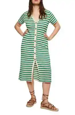 Mango Stripe Button-up Midi Dress - Green. UK Small • £33.24