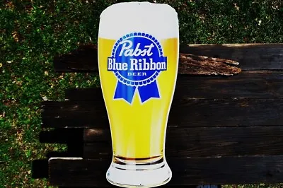 Pabst Blue Ribbon Pilsner Glass Embossed Tin Sign - PBR - Beer - Lager - Die Cut • $69.97