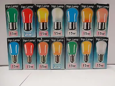 7 X 15watt Coloured Pygmy Sign Light Bulbs BC Or SES  Crompton Branded  • £8.98