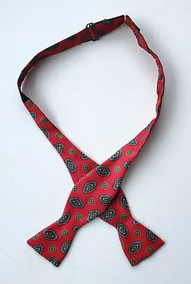 Vintage Silk Bow Tie Red With Medallions • $24.95