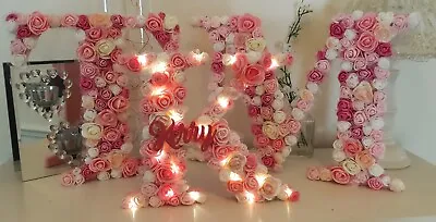 ❤Rose Flower Covered Capital Initial Alphabet Letter Illuminated Fairy Light Up  • £3.99