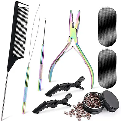 Hair Extension Tool Kit Beading Pliers Loop Pulling Hook & 300 Micro Links  • $18.79