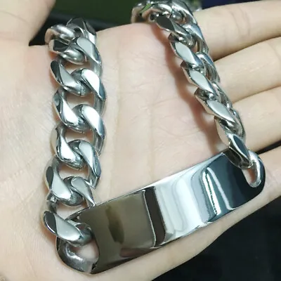 8.66 15mm Heavy High Polished Stainless Steel Silver Mens ID Link Bracelet Chain • $8.53