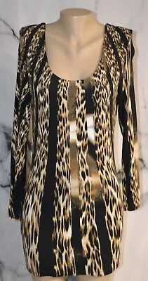 VIVIENNE VIVIENNE TAM Striped Animal Print BodyCon Dress Large Long Sleeve Lined • $24.99