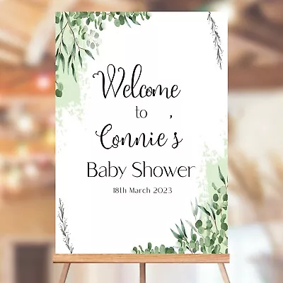 Baby Shower Welcome Poster Personalised Sign Green Foliage Picture - A5-A1 • £9.99