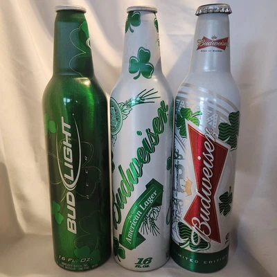 $8.99 • Buy 3 X 16 Oz Bud & Bud Light St Patrick's Day Aluminum Bottle  1 Cap 2008 '10 '15