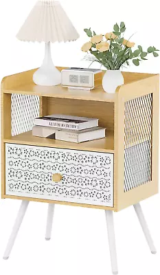Iirios Nightstand Bedside Table With Metal Drawers End Table With Open Shelf • £248.76