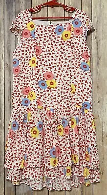 Matilda Jane Girls Short Sleeve  Red Flowers Drop Waist Dress Summer 12 • $24
