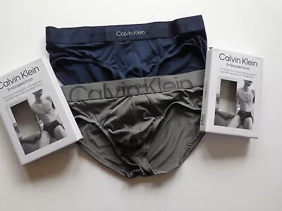Calvin Klein 2 Pack Microfiber Briefs Grey And Navy Medium Only • £30