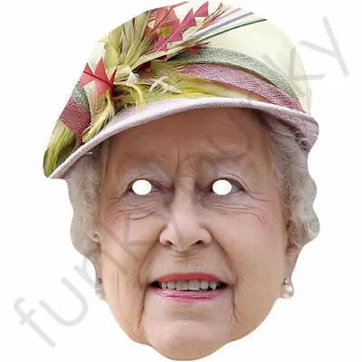 Queen Elizabeth Royal Celebrity Card Face Mask - Ready To Wear - Fancy Dress • £1.49