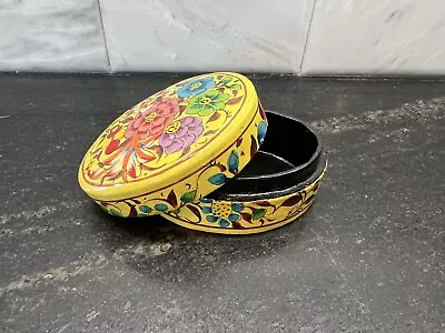 Colorful Vintage Indian Kashmiri Paper Mache Trinket Box Oval Floral • $6.99