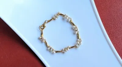 Vintage Gold Tone Twisted Faux Pearl Seed Bead Custer Bracelet  • $12