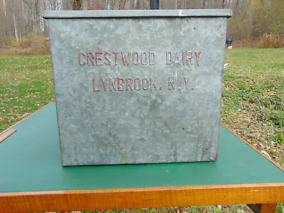 Vintage CRESTWOOD DAIRY LYNBROOK NY Milk Bottle Porch Box Galvanized Cooler Rare • $185