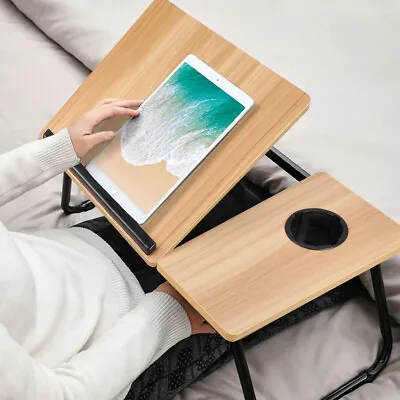 Adjustable Bed Tray With Folding Legs Serving Breakfast Lap Tray Table Cup UK • £13.94