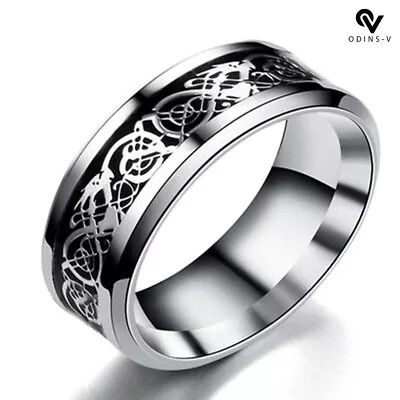 Mens Rings Fashion Silver Celtic Dragon Titanium Stainless Steel Wedding Band Uk • £4.99