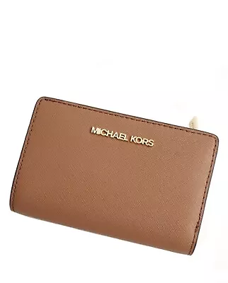 Michael Kors Jet Set Travel Medium Women Leather Bifold Zip Coin Wallet Luggage • $64.28