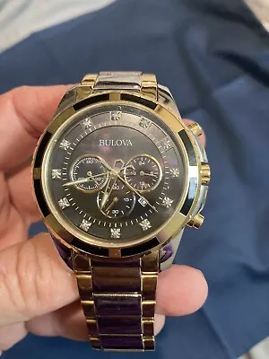 Bulova Men's Watch Chronograph Gold & Silver Tone Stainless Steel Diamond Dial • $225