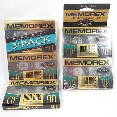 Memorex CD2 Audio Cassette Tapes High Bias Lot Of 5 Sealed 3x 90 Min 2x 110 Min • $20
